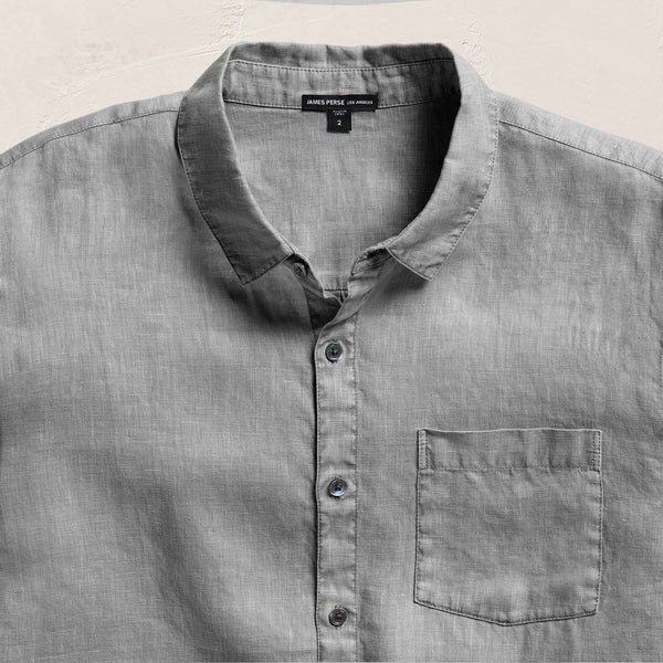 James Perse Lightweight Linen Shirt Silver Grey Pigment