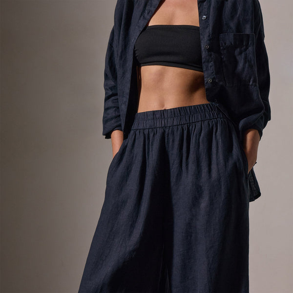 James Perse Lightweight Linen Wide Leg Pant Classic Navy