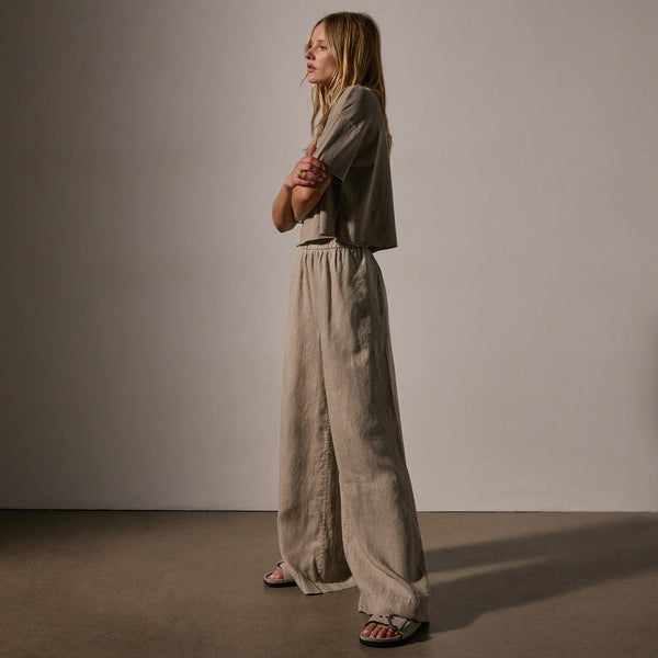 James Perse Lightweight Linen Wide Leg Pant Overcast Pigment