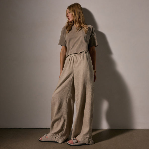 james perse Lightweight Linen Wide Leg Pant Overcast Pigment