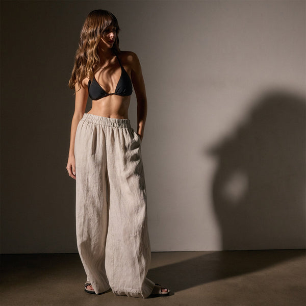 James Perse Lightweight Linen Wide Leg Pant Salt Pigment