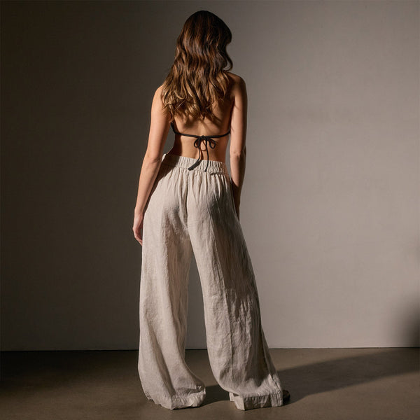 James Perse Lightweight Linen Wide Leg Pant Salt Pigment