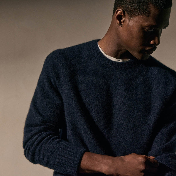 James Perse Lightweight Textured Cashmere Crew Deep Navy