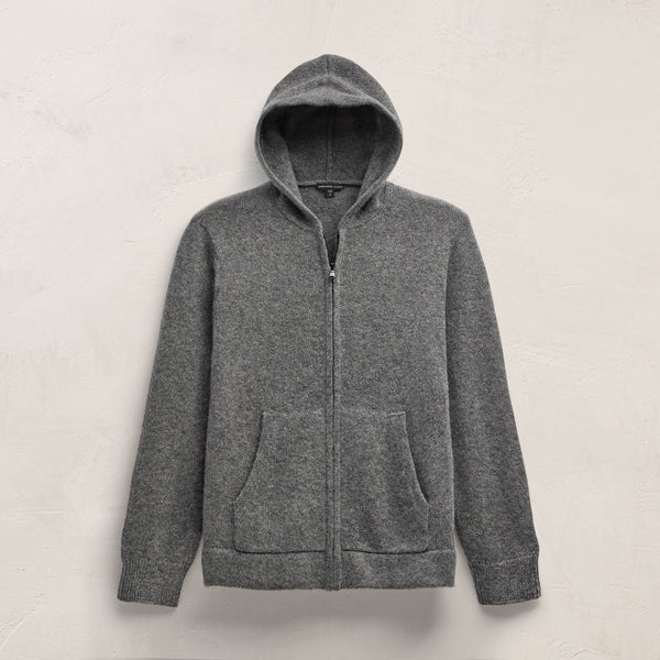 James Perse Lightweight Textured Cashmere Knit Zip Up Hoodie Thunder