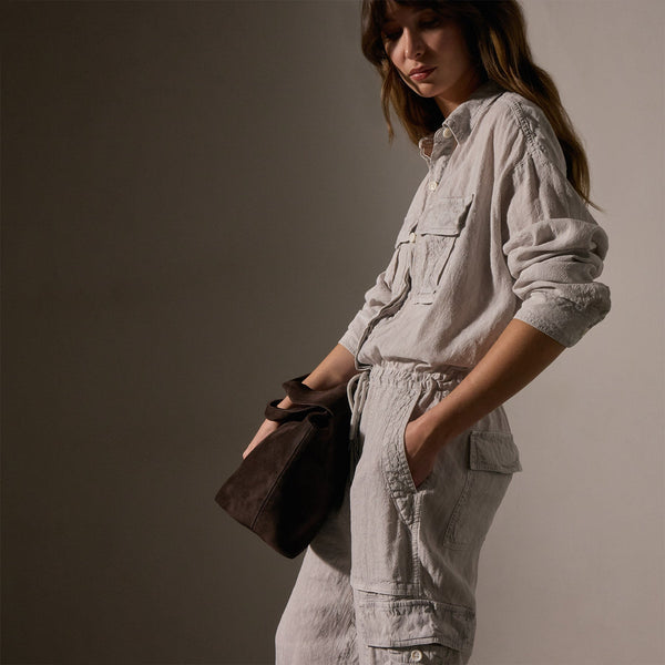 James Perse Linen Blend Cargo Jumpsuit Nimbus Pigment