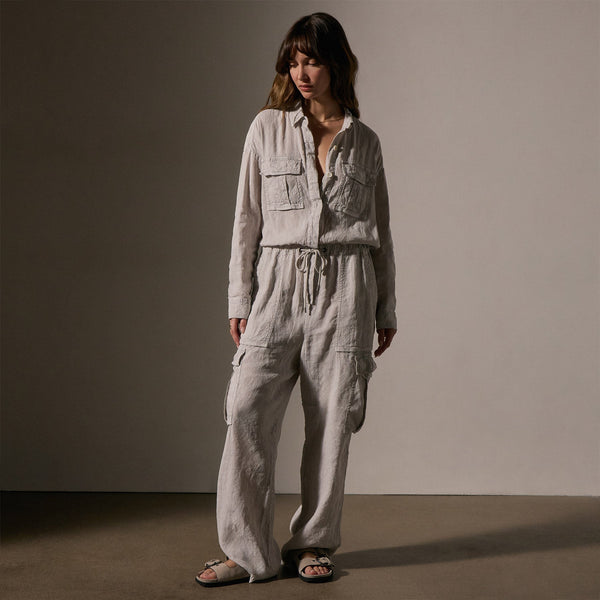 James Perse Linen Blend Cargo Jumpsuit Nimbus Pigment