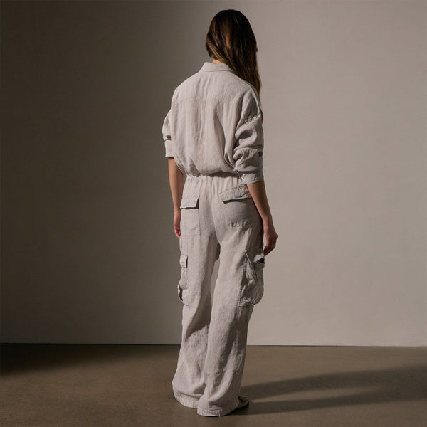 James Perse Linen Blend Cargo Jumpsuit Nimbus Pigment