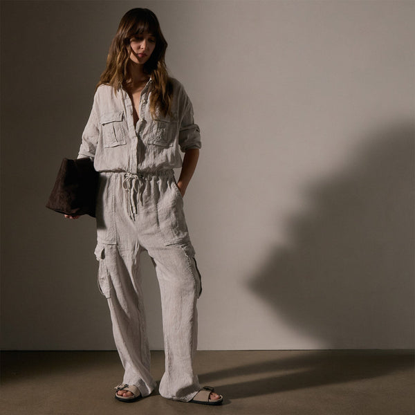 james perse Linen Blend Cargo Jumpsuit Nimbus Pigment