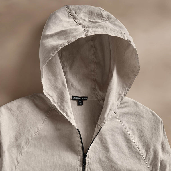 James Perse Linen Blend Zip Front Hoodie Salt Pigment
