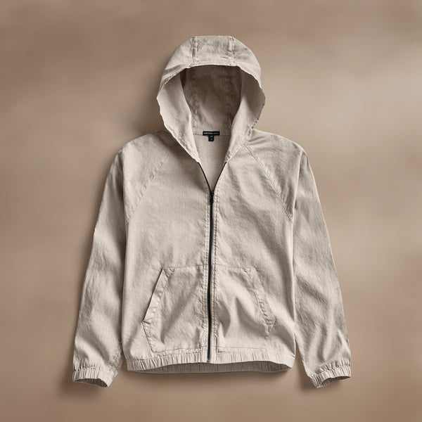 james perse Linen Blend Zip Front Hoodie Salt Pigment