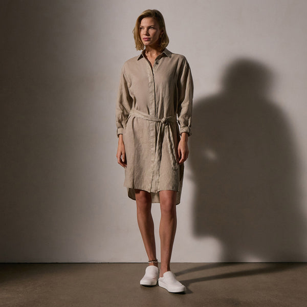 James Perse Linen Shirt Dress With Tie Overcast Pigment