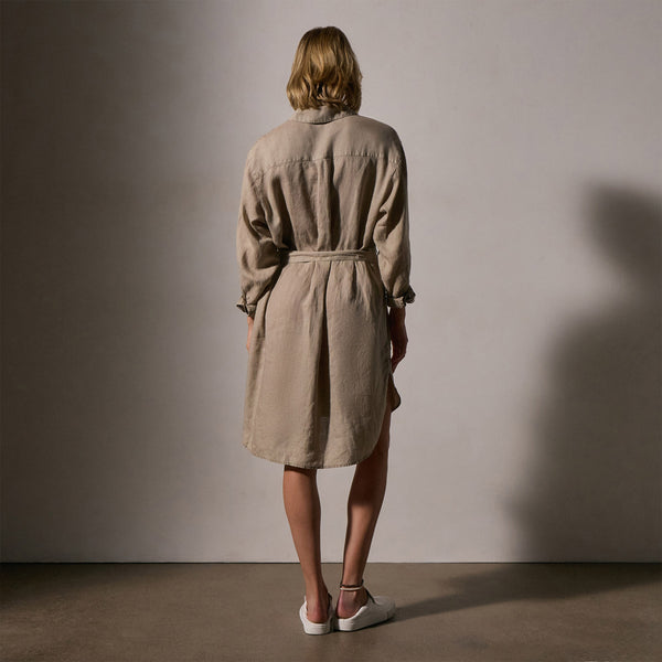 James Perse Linen Shirt Dress With Tie Overcast Pigment