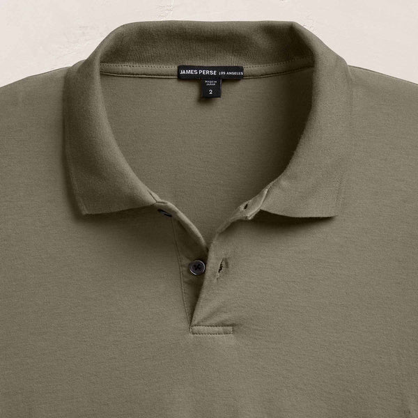 James Perse Luxe Lotus Jersey Long Sleeve Polo Birch