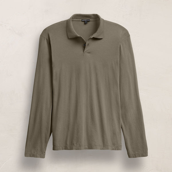 james perse Luxe Lotus Jersey Long Sleeve Polo Birch