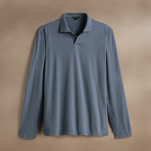 james perse Luxe Lotus Jersey Long Sleeve Polo Cascade