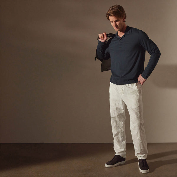 James Perse Luxe Lotus Jersey Long Sleeve Polo French Navy