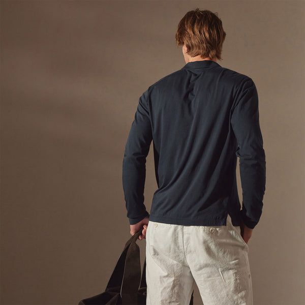James Perse Luxe Lotus Jersey Long Sleeve Polo French Navy