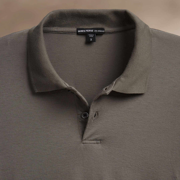 James Perse Luxe Lotus Jersey Long Sleeve Polo Granite