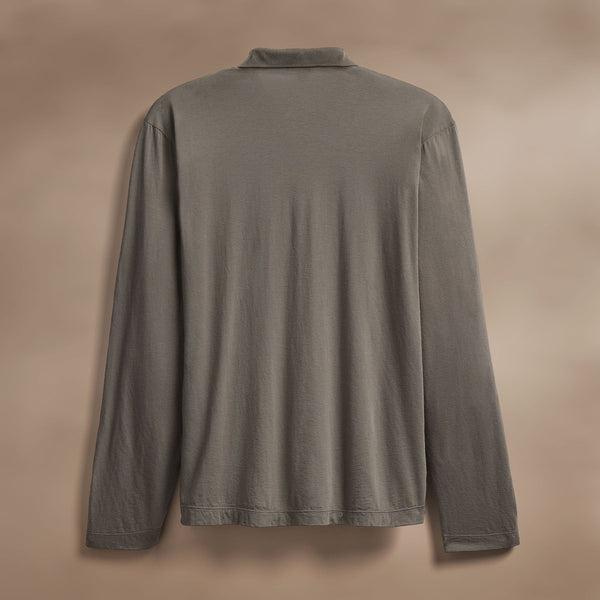 James Perse Luxe Lotus Jersey Long Sleeve Polo Granite