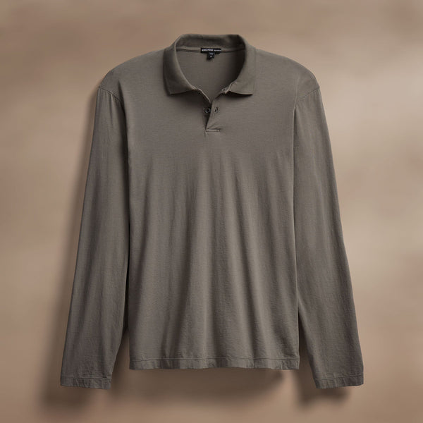 james perse Luxe Lotus Jersey Long Sleeve Polo Granite