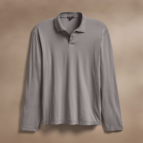 james perse Luxe Lotus Jersey Long Sleeve Polo Wolf