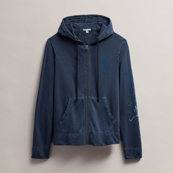 james perse Men's Grateful Dead Dancing Skeleton Full Zip Hoodie Deep Pigment