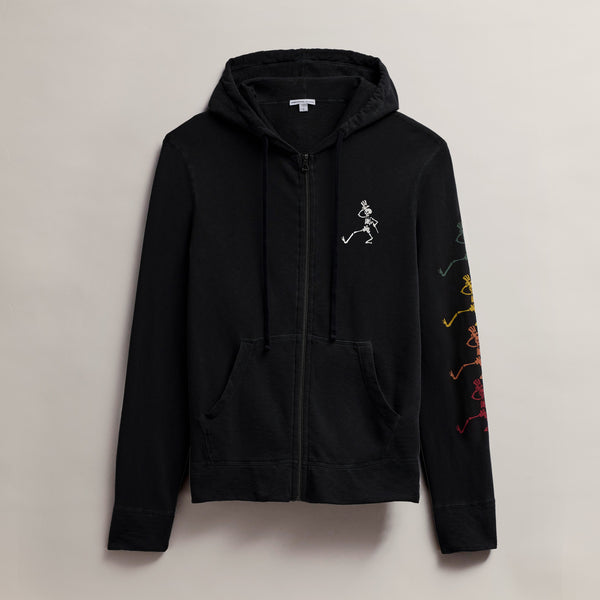 james perse Men's Grateful Dead Dancing Skeleton Full Zip Hoodie Black