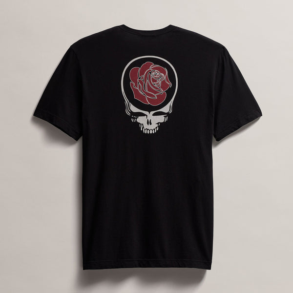 james perse Men's Grateful Dead Rose Short Sleeve Tee Black with Red