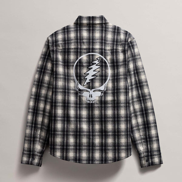 james perse Men's Grateful Dead Sherpa Lined Plaid Jacket Black/White