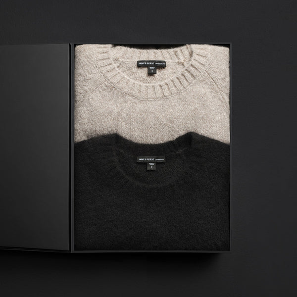 james perse Men's Lightweight Textured Cashmere Crew Gift Set True Black/Hazel