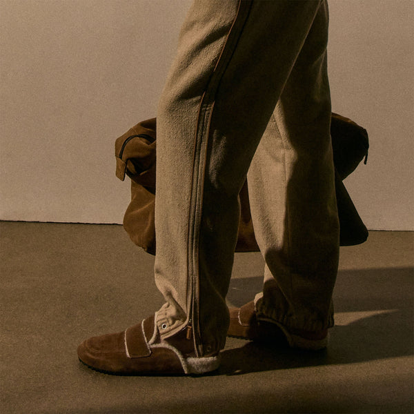 James Perse Men's Suede Shearling Lined Loafer Tabacco/Ivory