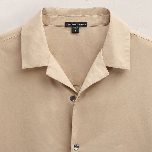 James Perse Oversized Stretch Poplin Short Sleeve Shirt Light Khaki