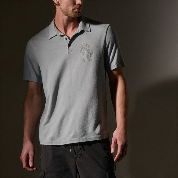 James Perse Palm Tree Embroidered Polo Grey Sky/Magma