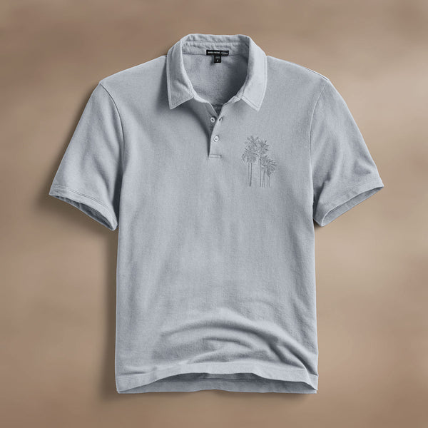 james perse Palm Tree Embroidered Polo Grey Sky/Magma