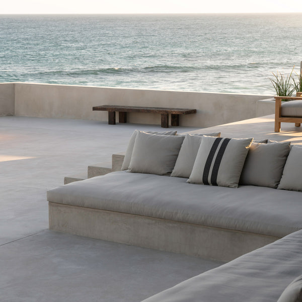 James Perse Patio Striped Linen Euro Pillow Souris/Black Stripes