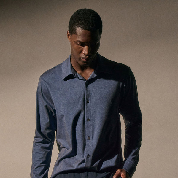 james perse Performance Supima Pique Shirt Mid Blue