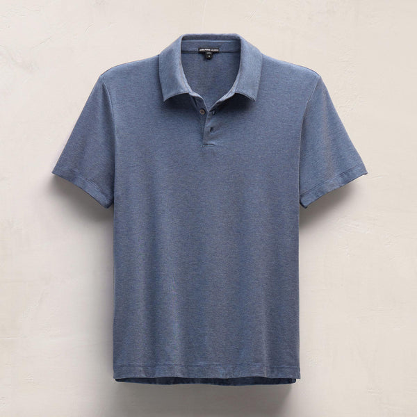 James Perse Performance Supima Pique Short Sleeve Polo Mid Blue
