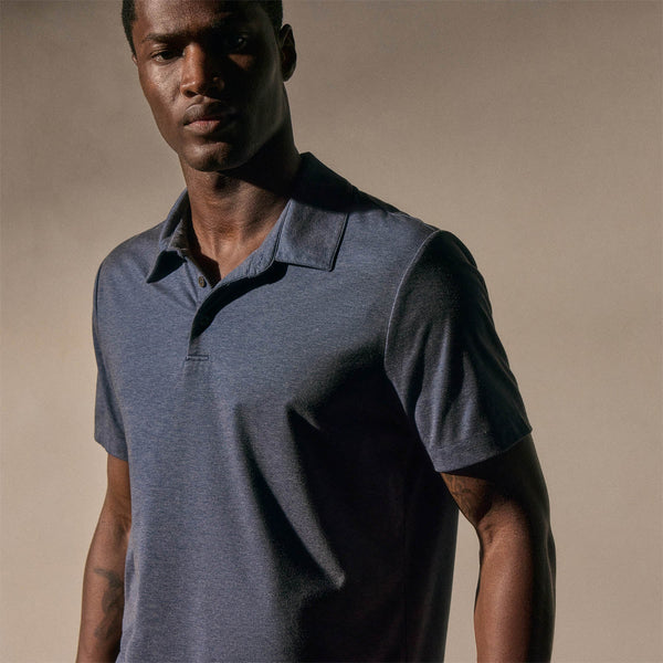James Perse Performance Supima Pique Short Sleeve Polo Mid Blue