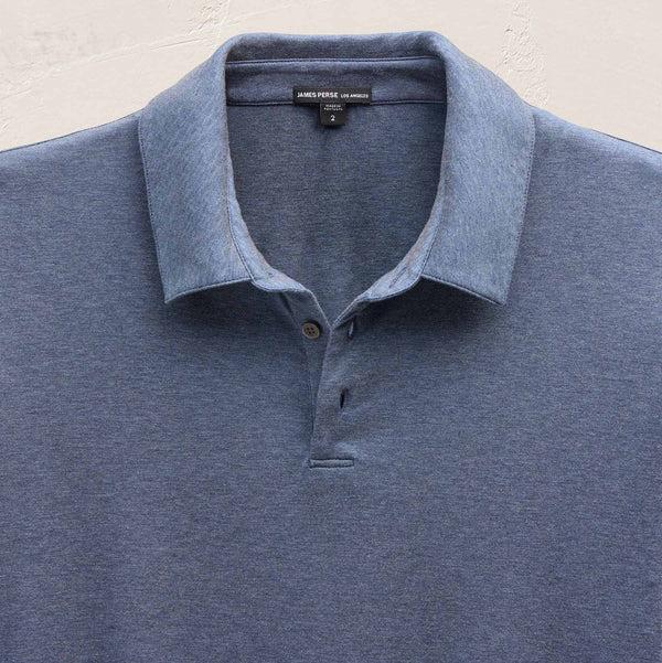 James Perse Performance Supima Pique Short Sleeve Polo Mid Blue
