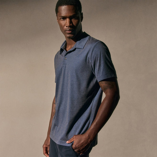 james perse Performance Supima Pique Short Sleeve Polo Mid Blue