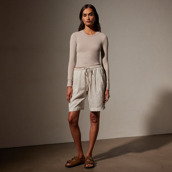 James Perse Pleated Linen Bermuda Short Salt Pigment