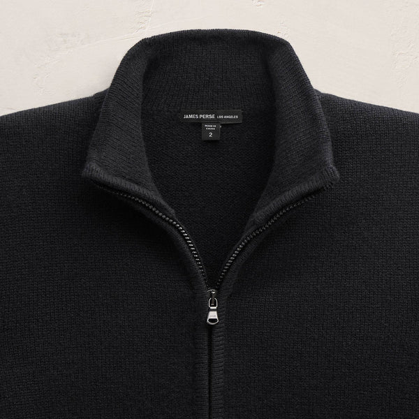 James Perse Recycled Cashmere Full Zip Sweater Black