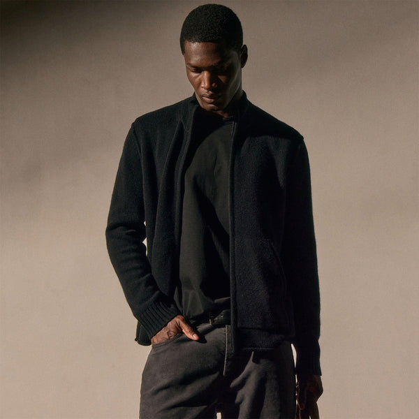 James Perse Recycled Cashmere Full Zip Sweater Black