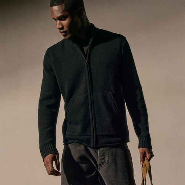 james perse Recycled Cashmere Full Zip Sweater Black