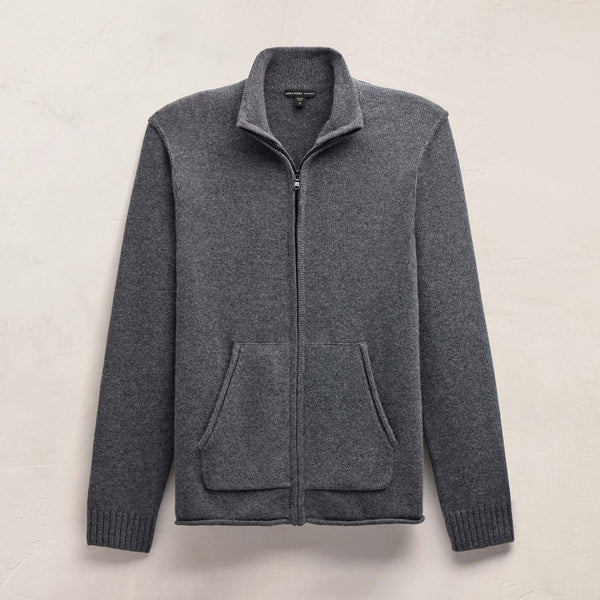 James Perse Recycled Cashmere Full Zip Sweater Flannel