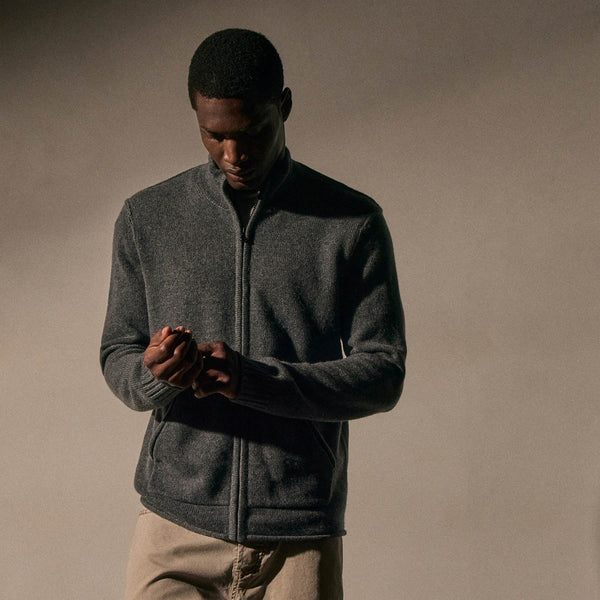 James Perse Recycled Cashmere Full Zip Sweater Flannel