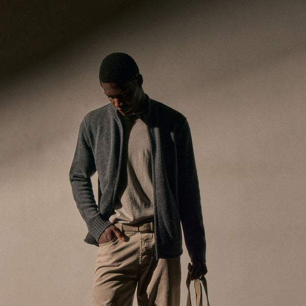 james perse Recycled Cashmere Full Zip Sweater Flannel