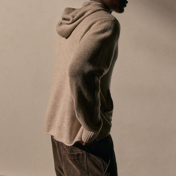 James Perse Recycled Cashmere Hooded Pullover Stone