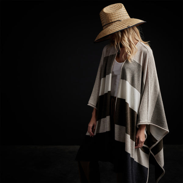 James Perse Recycled Cashmere Multi Striped Poncho Beige Mix
