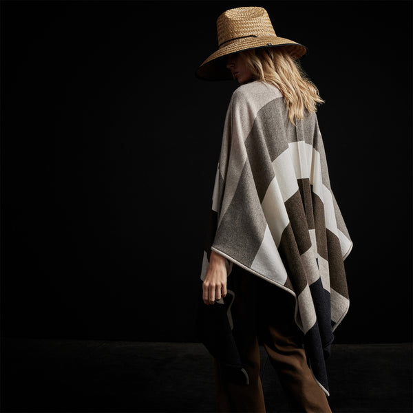 James Perse Recycled Cashmere Multi Striped Poncho Beige Mix